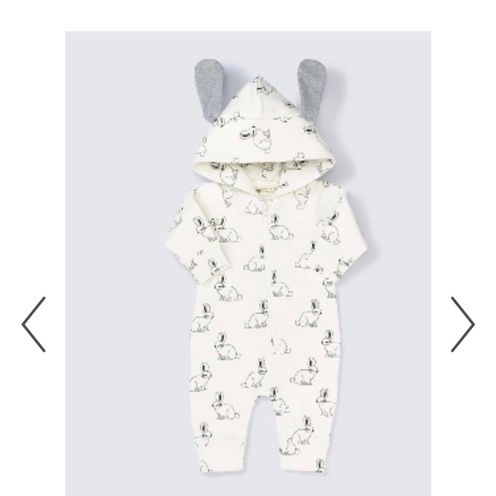 Soft terry hooded bunny zip one-piece